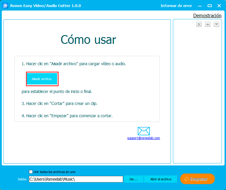 añadir un archivo para cortar