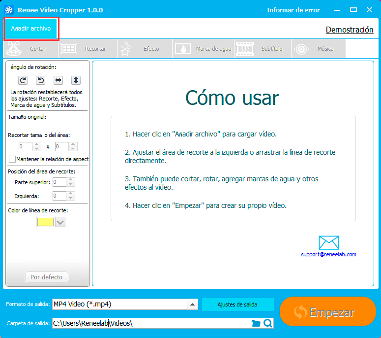 añadir un archivo para recortar