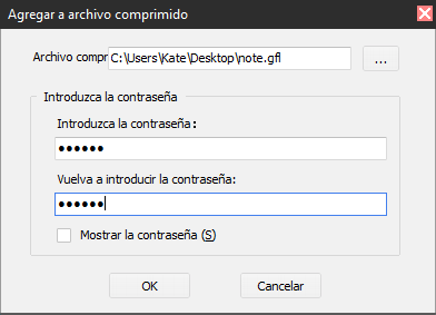 introducir contraseña para encriptar un archivo en el menu contextual
