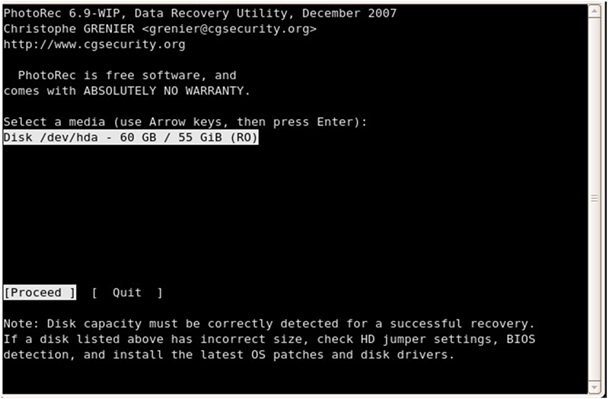 el software de recuperación de datos Photorec 1