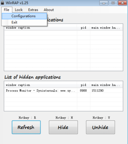 Ocultar la ventana Process Monitor con WinRAP