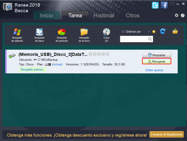 seleccionar recuperar usb