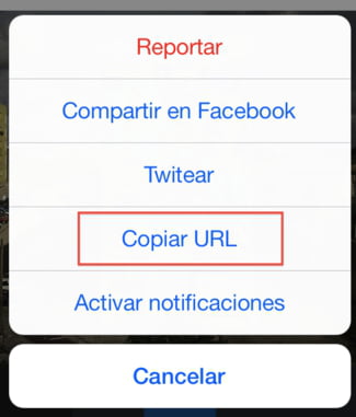 seleccionar copiar url de intagram