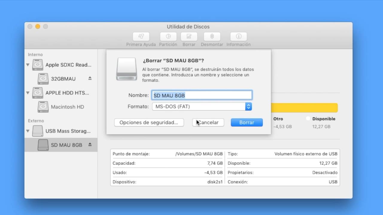 formatear la tarjeta SD en el sistema Mac OS