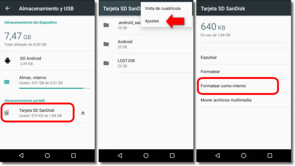Cómo cambiar almacenamiento interno a tarjeta SD de Android
