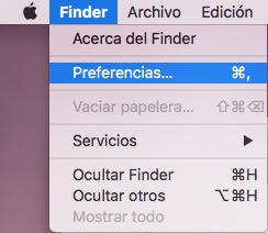 Verifique las opciones en Finder en MAC