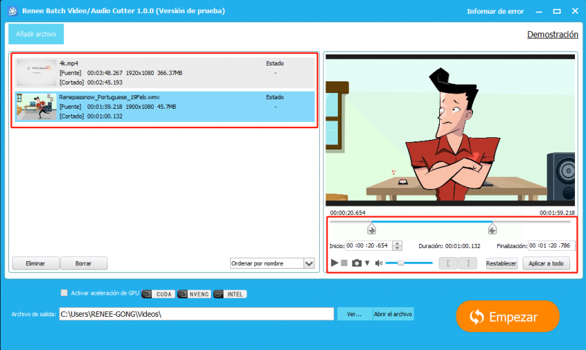 renee video editor: programa para cortar videos