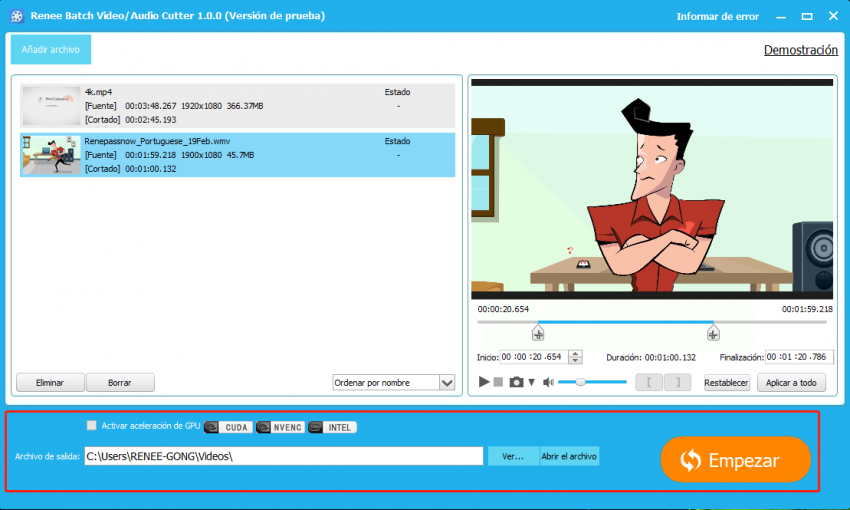 renee video editor: programa para cortar videos