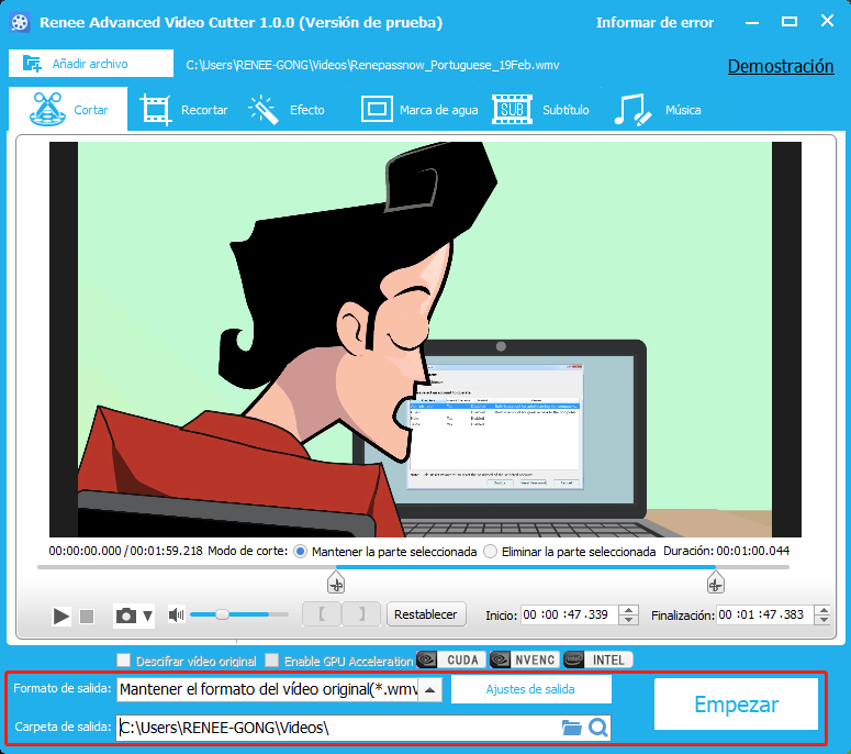 renee video editor: programa para cortar videos