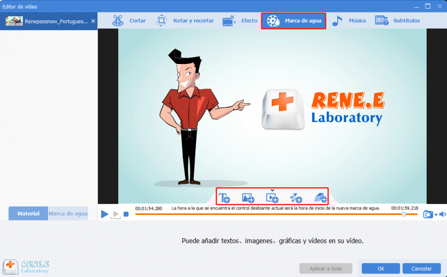 la función marca de agua de Renee video editor pro