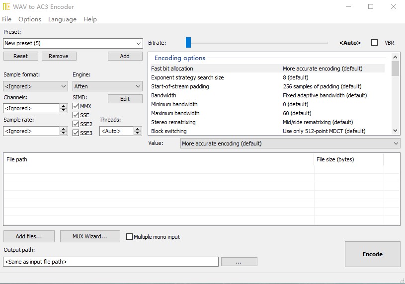 convertir audio ac3 a aac con WAV to AC3 Encoder