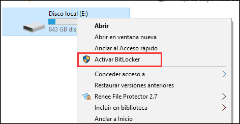 seleccionar activar BitLocker