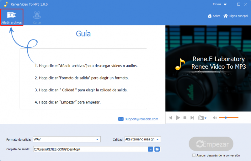 Convertir video a MP3 con renee audio tools