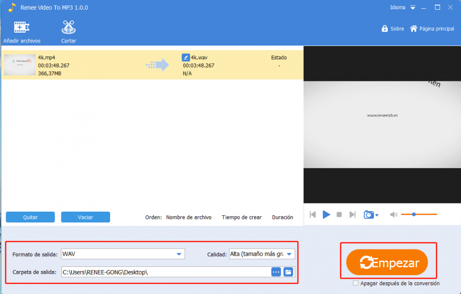 Convertir video a MP3 con renee audio tools