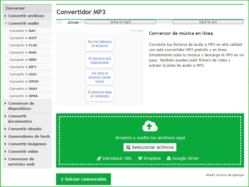 convertir WMA a MP3 en sitio web