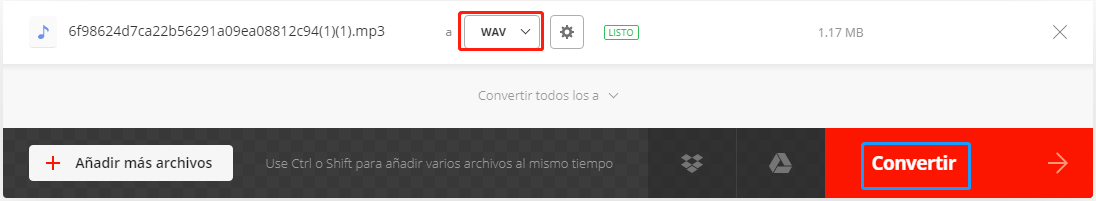 convertir m4a a wav con convertio