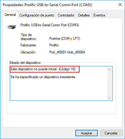 este dispositivo no puede iniciar. (código 10)