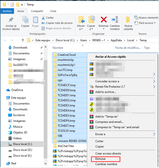 borrar archivos temporales en Windows 10 o Windows 7