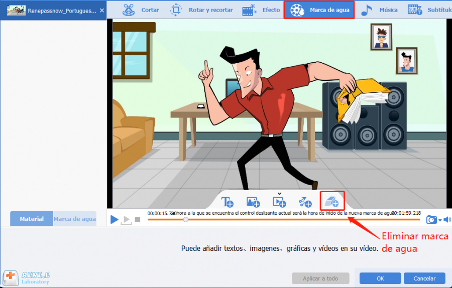 Renee video editor eliminar marca de agua