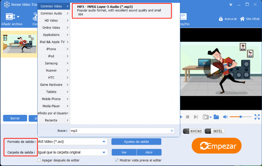 convertir MP4 a MP3 con renee video editor pro