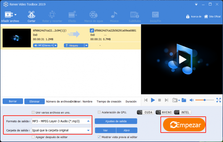 convertir MP4 a MP3 con renee video editor pro