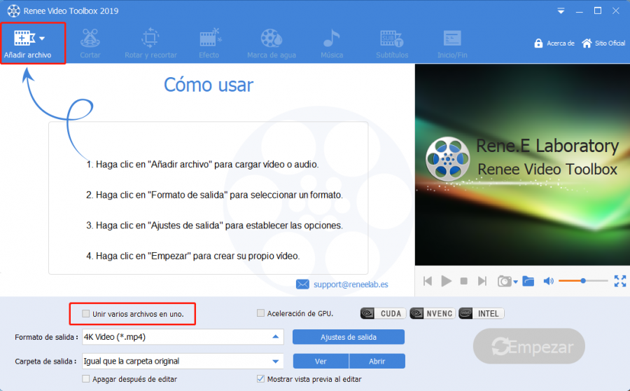 unir videos mp4 con renee video editor