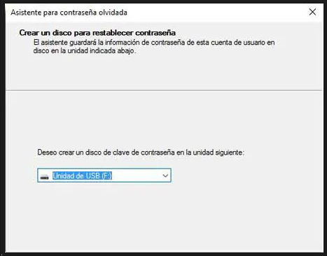 Crear disco de restablecimiento de contraseña en Windows 10