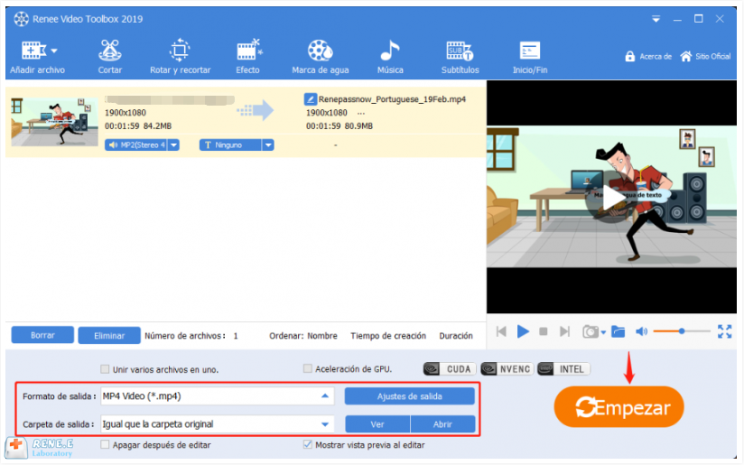 empezar convertir formato mp4 con renee video editor pro