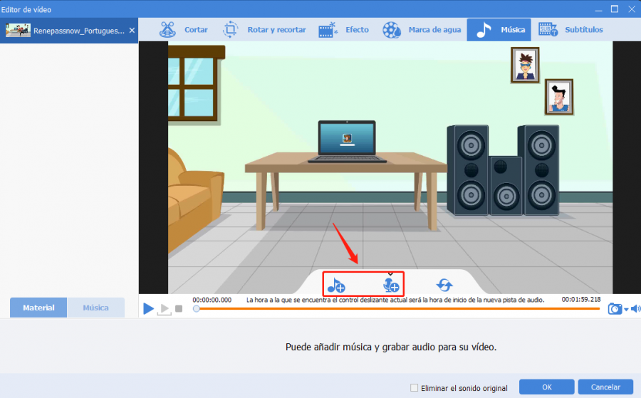 agregar audio al video con renee video editor pro