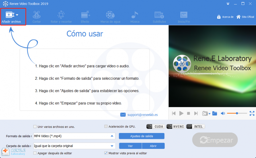 añadir archivo en renee video editor pro