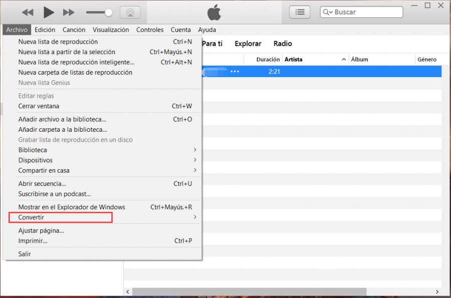 convertir m4a a mp3 con itunes