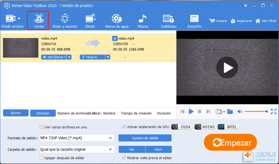 cortar mp4 con renee video editor pro