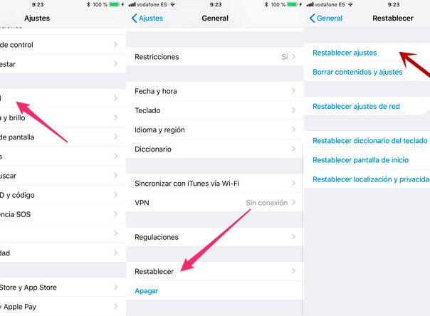 restablecer ajustes iphone