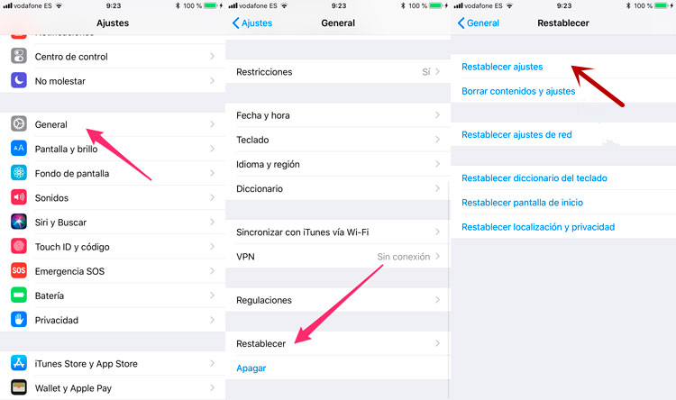 restablecer ajustes iphone